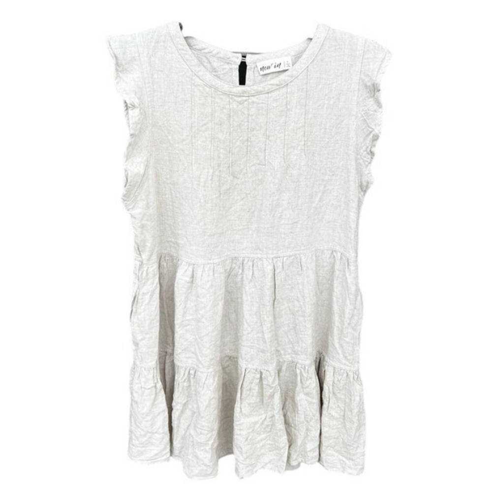 New In linen blend beige tiered ruffled dress L